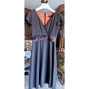 Claudia Strater size M silk dress brown below knee short sleeve office work